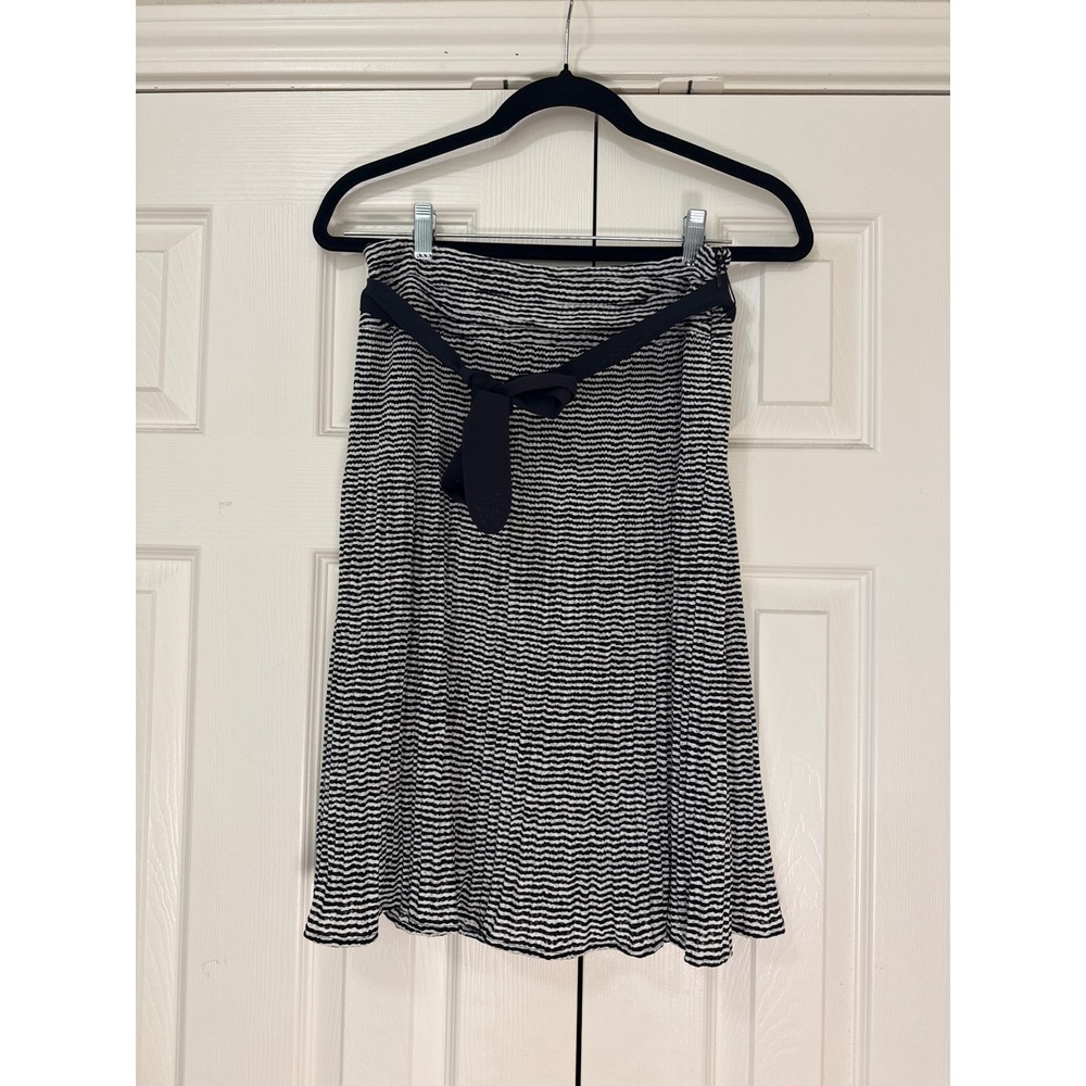 Antonio Melani Black White Striped A-Line Skirt Belted Size 6 Lined Career